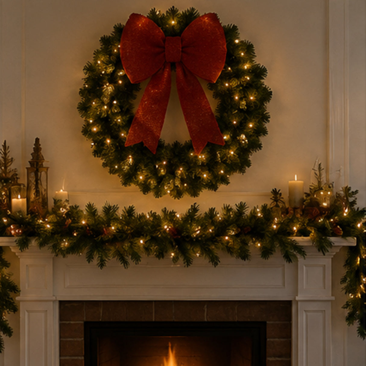 36" Lighted Christmas Garland with Red Bow Decor