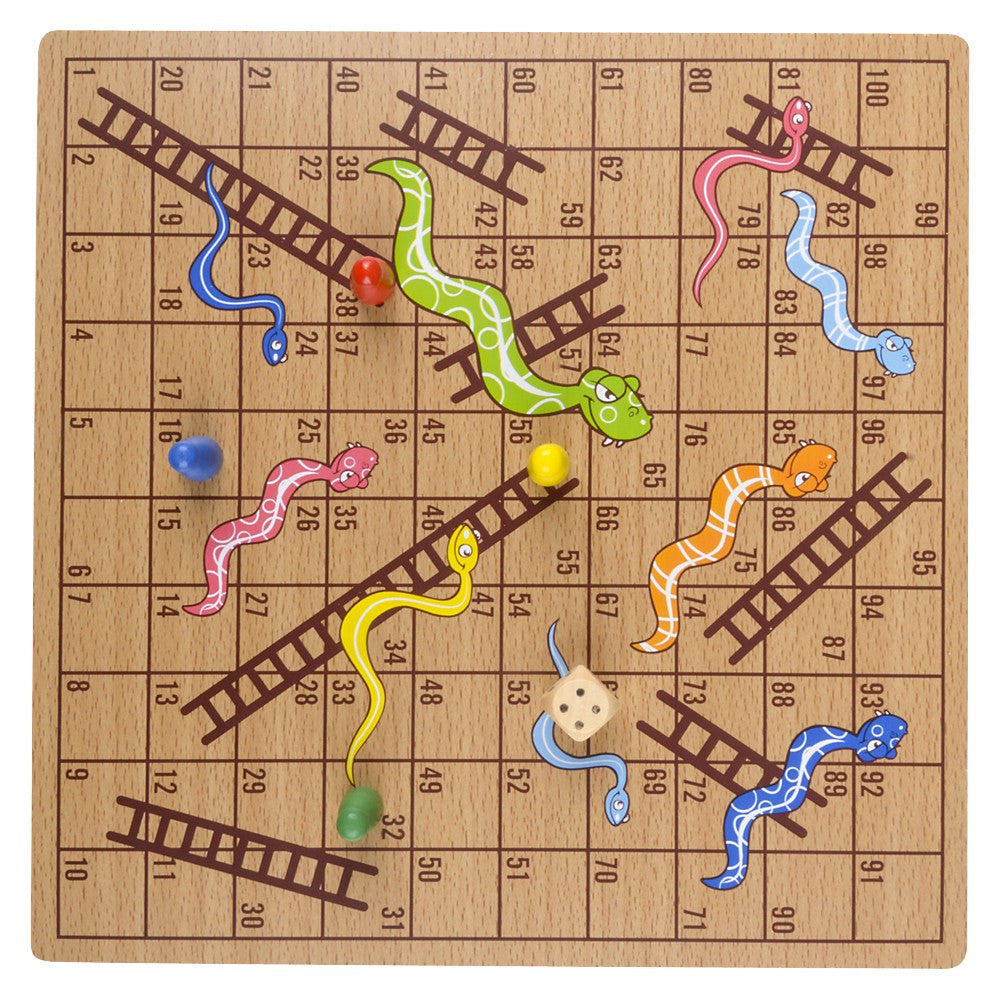 Wooden Snakes and Ladders Game (10" Box)