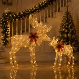 Lighted Elk Christmas Yard Decoration Set, Warm LED