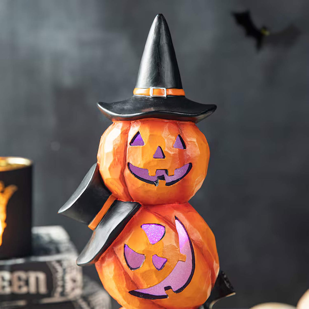 14.25-Inches Glitzhome Tabletop Lighted Jack-o-lantern Door decoration with Pumpkin stand