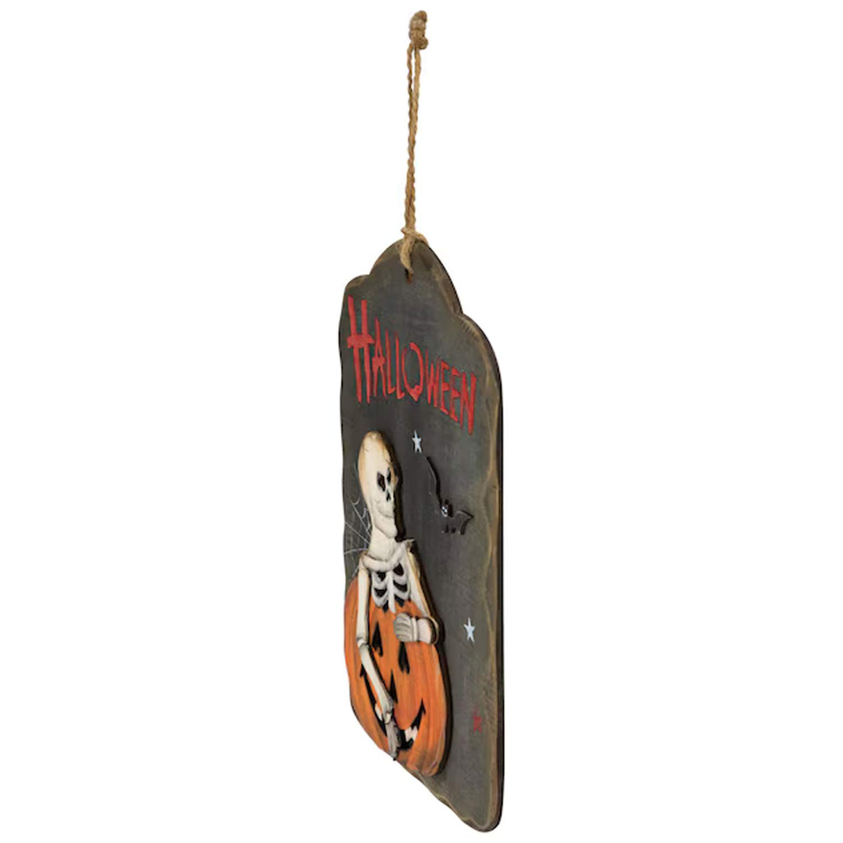 9.75 Inches Hanging Jacko Lantern Skeleton Halloween Wooden Sign