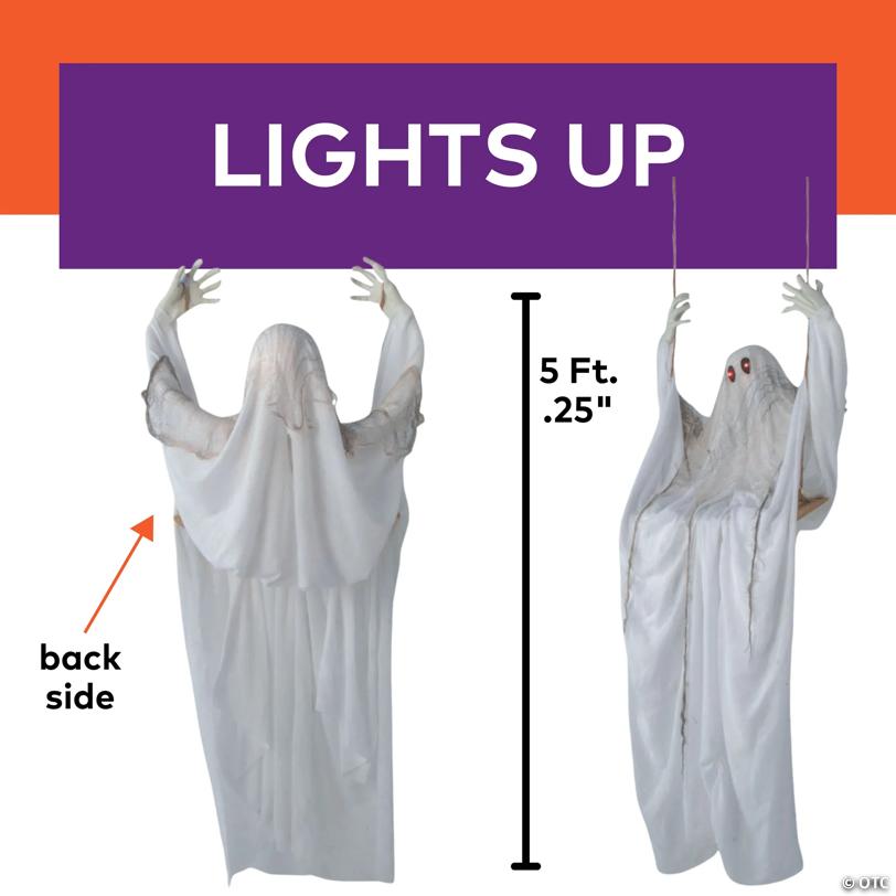 5 Ft. 1/4" Light-Up Life-Size Ghost on a Swing Halloween Decoration