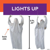 5 Ft. 1/4" Light-Up Life-Size Ghost on a Swing Halloween Decoration