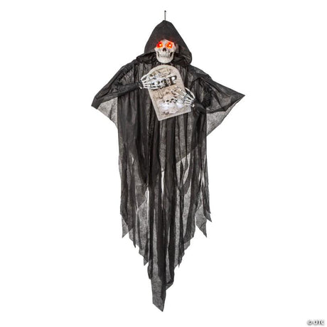RADYAN Hanging Skeleton Reaper with Tombstone and Hooded Cloak for Halloween Decor shown in a clear product image