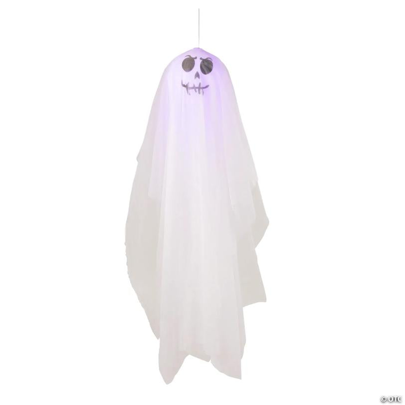 5 Ft. 4 3/4" Hanging Light-Up White Smiling Ghost Halloween Decoration