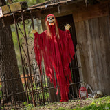 5 Ft. 6 3/4" Hanging Light-Up Skeletal Reaper in Red Robes Halloween Decoration
