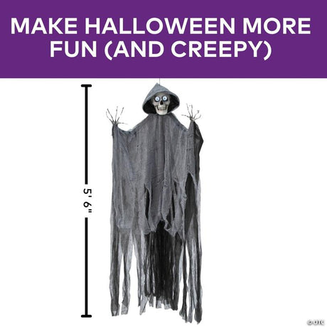 RADYAN Animated Hanging Skeleton Grim Reaper Halloween Yard Decoration shown in a clear product image