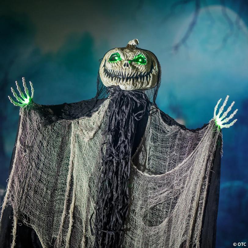 5 Ft. 6" Green Light-Up Pumpkin Man Standing Halloween Decoration