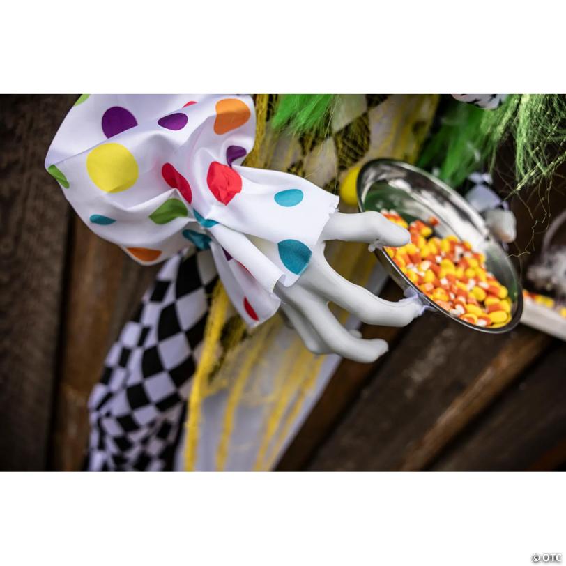 5 Ft. 6" Hanging Animated Multicolored Clown with Green Hair Halloween Decoration