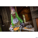 5 Ft. 6" Hanging Animated Multicolored Clown with Green Hair Halloween Decoration