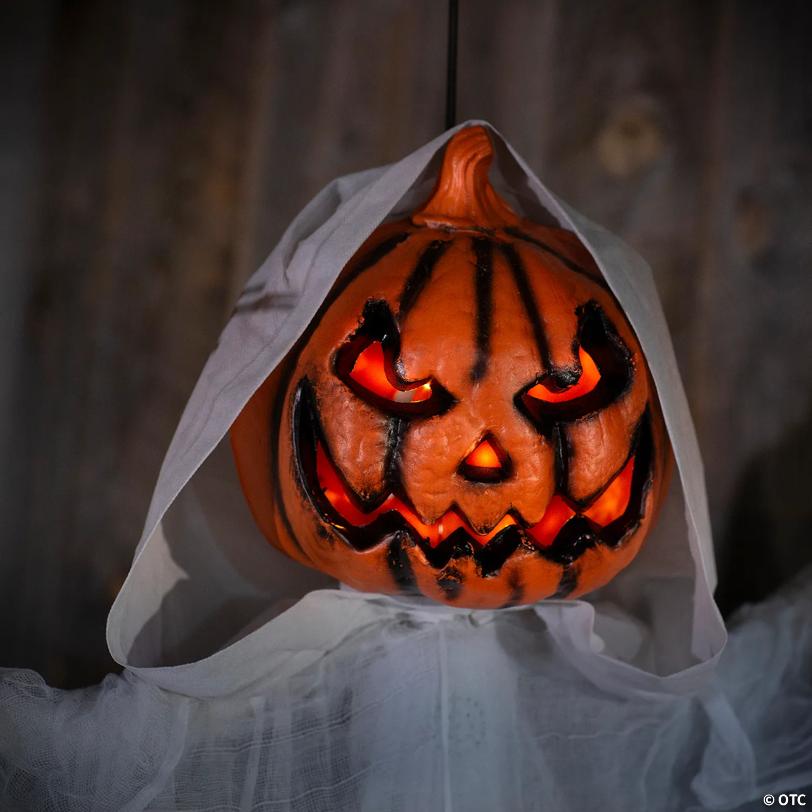 5 Ft. 6" Hanging Animated White Robe Pumpkin Man Halloween Decoration