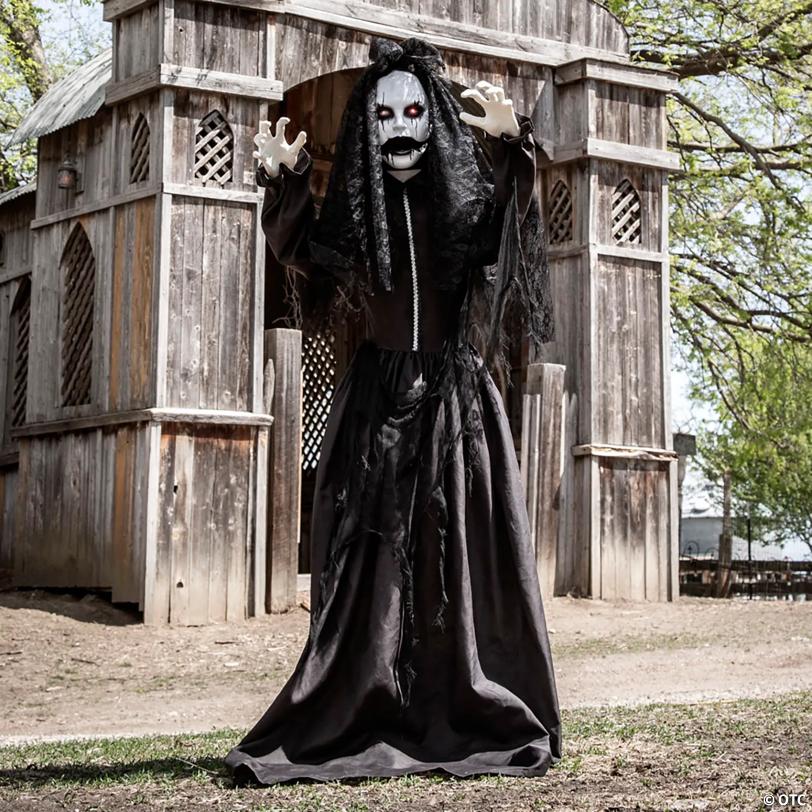 5 Ft. 6" Jaw-Dropping Scary Bride with Black Dress Standing Halloween Decoration
