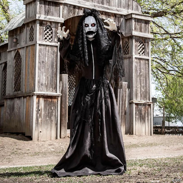 5 Ft. 6" Jaw-Dropping Scary Bride with Black Dress Standing Halloween Decoration