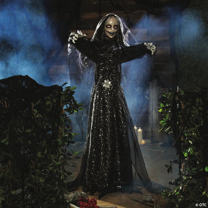 5 Ft. 6" Standing Animated Bride with Black Dress Halloween Decoration