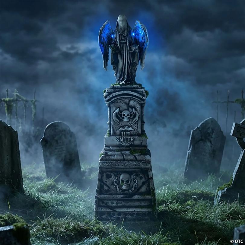5 Ft. 7" Tombstone with Light-Up Angel & Skulls Halloween Decoration