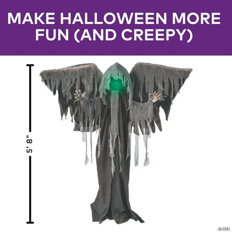 5 ft 8 in Animated Reaper Halloween Decoration with Moving Wings and Hooded Robe