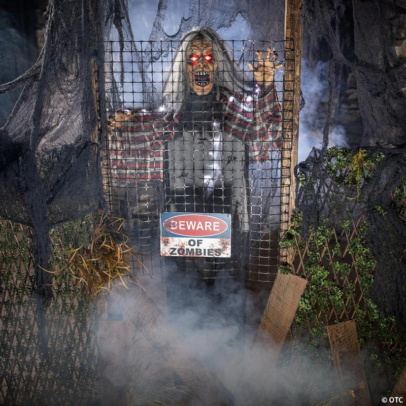 Animated Electric Fence Zombie Halloween Decoration with Sound, with animated movement for a spooky Halloween effect
