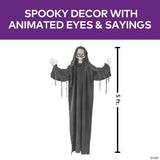 5 Ft. Animated Eyes Hanging Skeleton Reaper with Black Robe Halloween Decoration