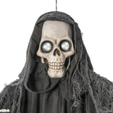 5 Ft. Animated Eyes Hanging Skeleton Reaper with Black Robe Halloween Decoration