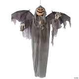 5 Ft. Animated Hanging Jack-O'-Lantern Skeleton Scarecrow with Wings Halloween Decoration