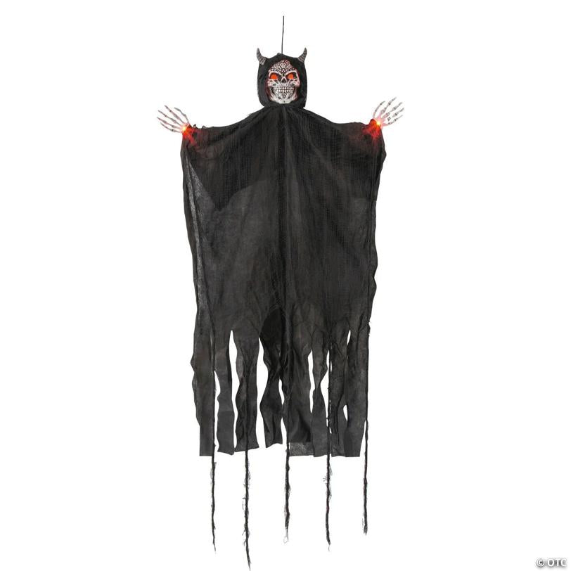 5 Ft. Hanging Light-Up Evil Skeleton with Horns Halloween Decoration