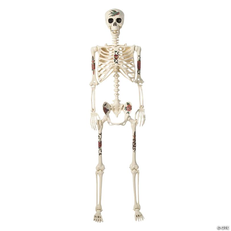 5 Ft. Life-Size Posable Skeleton with Tattoos Halloween Decoration