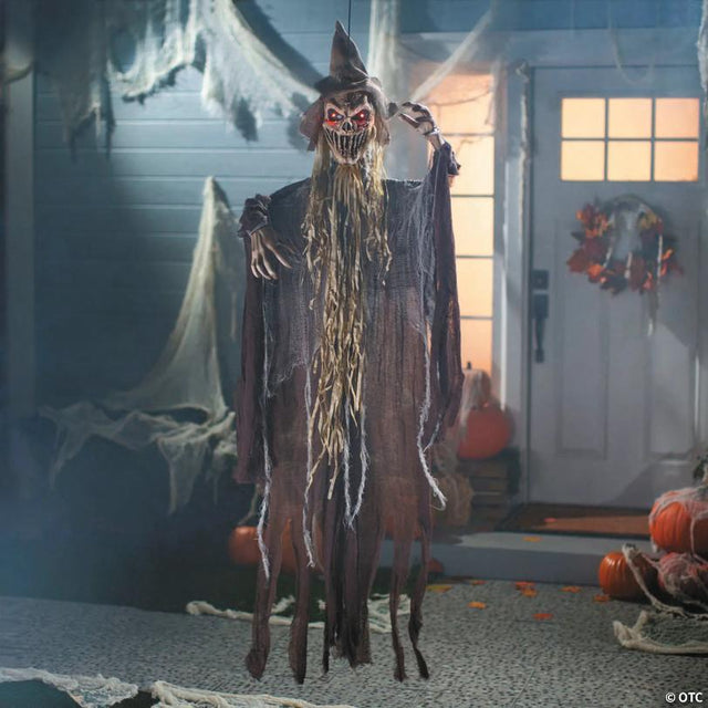 5 Ft. Light-Up Hanging Brown Reaper with Hat Halloween Decoration