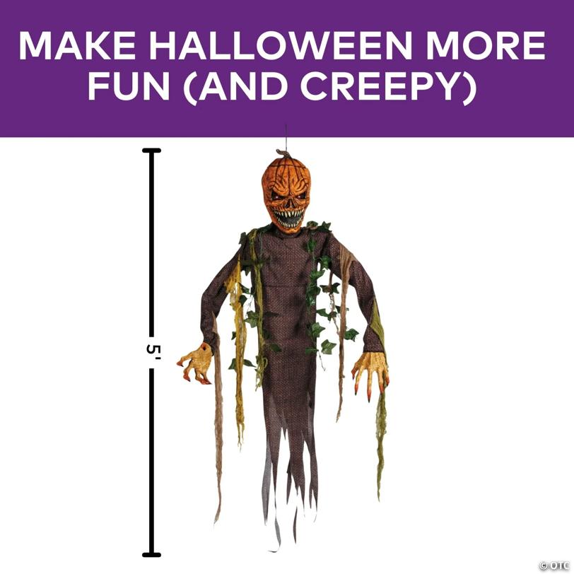 5 Ft. Light-Up Posable Hanging Pumpkin Patch Ghoul with Sound Halloween Decoration
