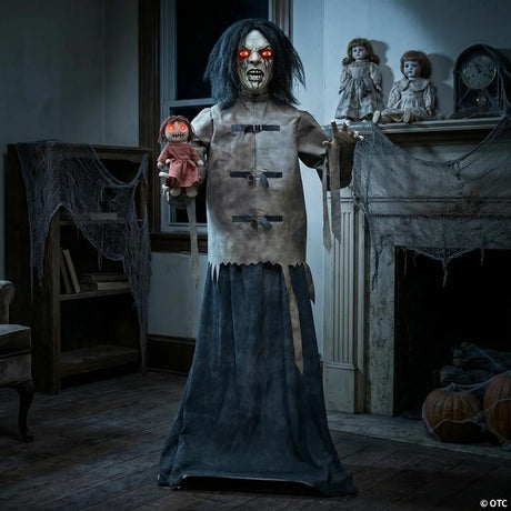 Maniac Mary in Straitjacket with Doll Halloween Decoration Figure, featuring a haunted Halloween doll design