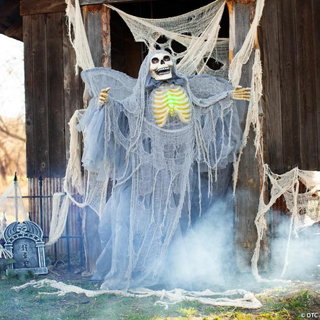 RADYAN Standing Winged Reaper Animated Halloween Prop with Sound and Light shown in a clear product image