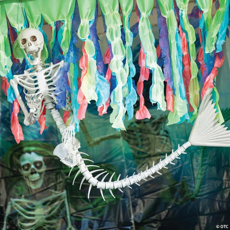 Skeleton Mermaid and Pirate Couple Halloween Decorations Set, showing a detailed skeletal bone design