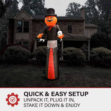 12ft Haunted Hill Farm Yard stake Lighted Jack-o-lantern Inflatable