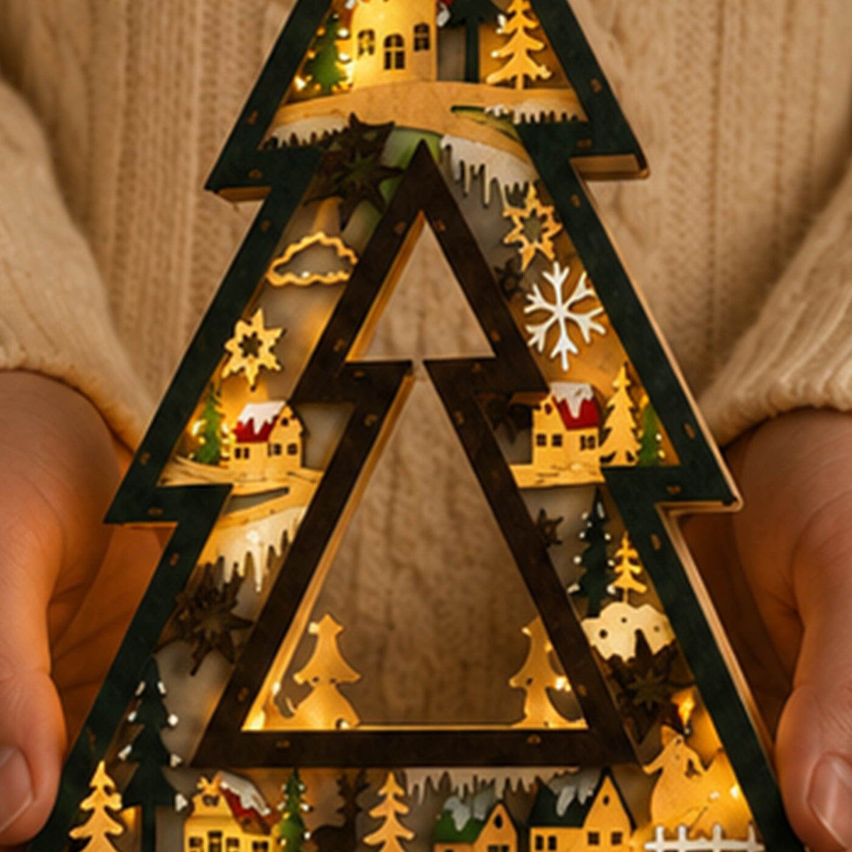 Lighted Christmas LED Decor MDF Holiday Table Accent