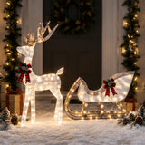 Lighted Christmas Deer Sleigh Set Warm White LED Decor