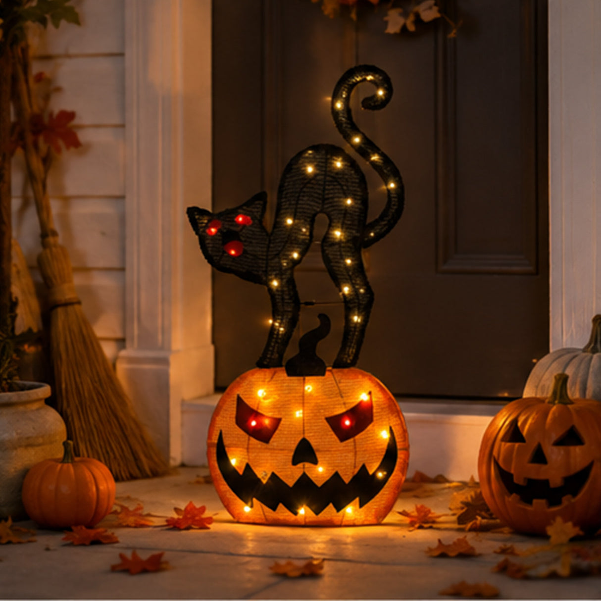 30 Inch Pumpkin Black Cat Halloween Yard Decoration