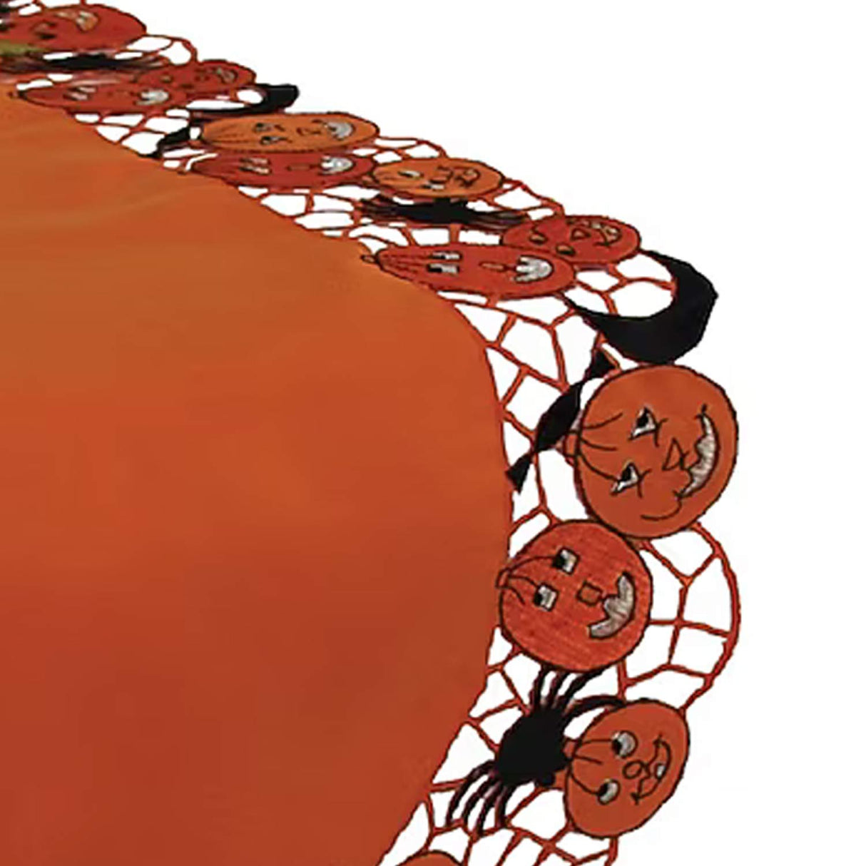70 Inches Orange Embroidered Jack-o-Lantern Halloween Table Runner