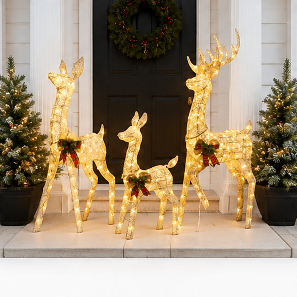 Lighted Reindeer Set Christmas Yard Decor Warm White LED