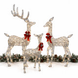 Champagne Wicker Reindeer Set with Warm White LED Lights
