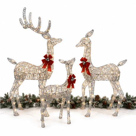 Champagne Wicker Reindeer Set with Warm White LED Lights