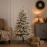 4.5FT Pre Lit Flocked Christmas Tree Warm White LED