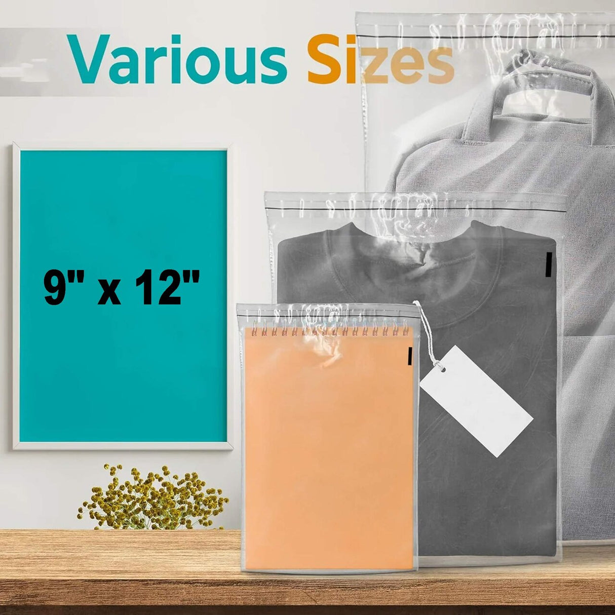 50 Count Poly Bags with Self Seal 9" x 12" Clear Plastic Storage & Shipping Bags