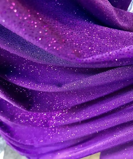 Selena Purple Stretch Velvet Fabric - Dark Purple, Iridescent Glitter, 59" Width (1 Yard)