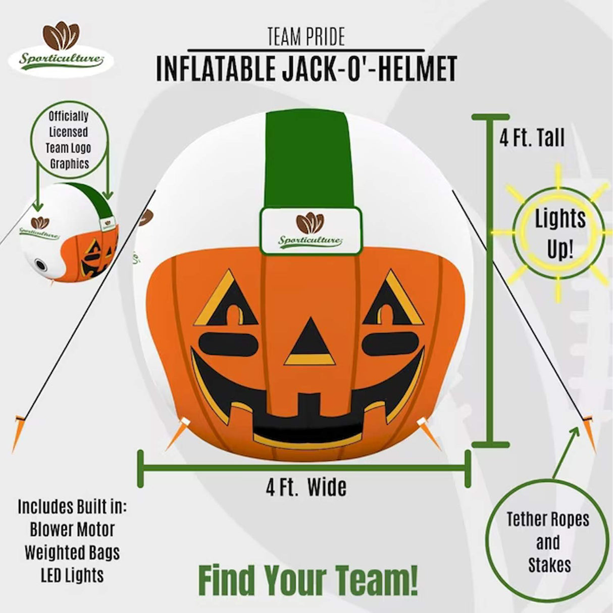 4ft Sporticulture Lighted Cleveland Browns Jack-o-lantern Inflatable