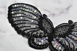 Sequin Butterfly Applique Black Hologram 10 x 4.50