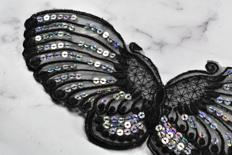 Sequin Butterfly Applique Black Hologram 10 x 4.50