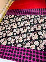 Polyester Sateen Printed Black Purple Floral