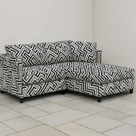 Sunbrella Network Labyrinth Black Milliken Upholstery Outdoor Fabric - Black Gray Geometric Labyrinth Pattern, 54" Width (1 Yard)