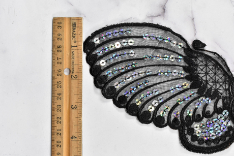 Sequin Butterfly Applique Black Hologram 10 x 4.50
