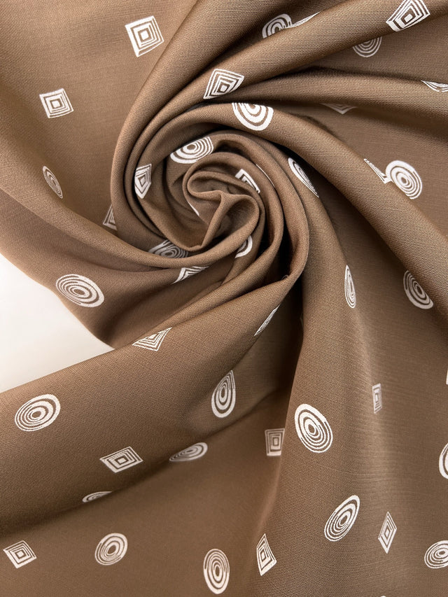 Wool Blend Printed Jacket Fabric White Brown