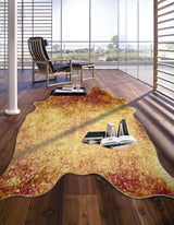 Vegan Metallic Shinny Glow Faux Hide Cowhide Area Rug Carpet - Polyester Fabric - Metallic Yellow, Patchwork Print, 5' X 7' (1 Piece)